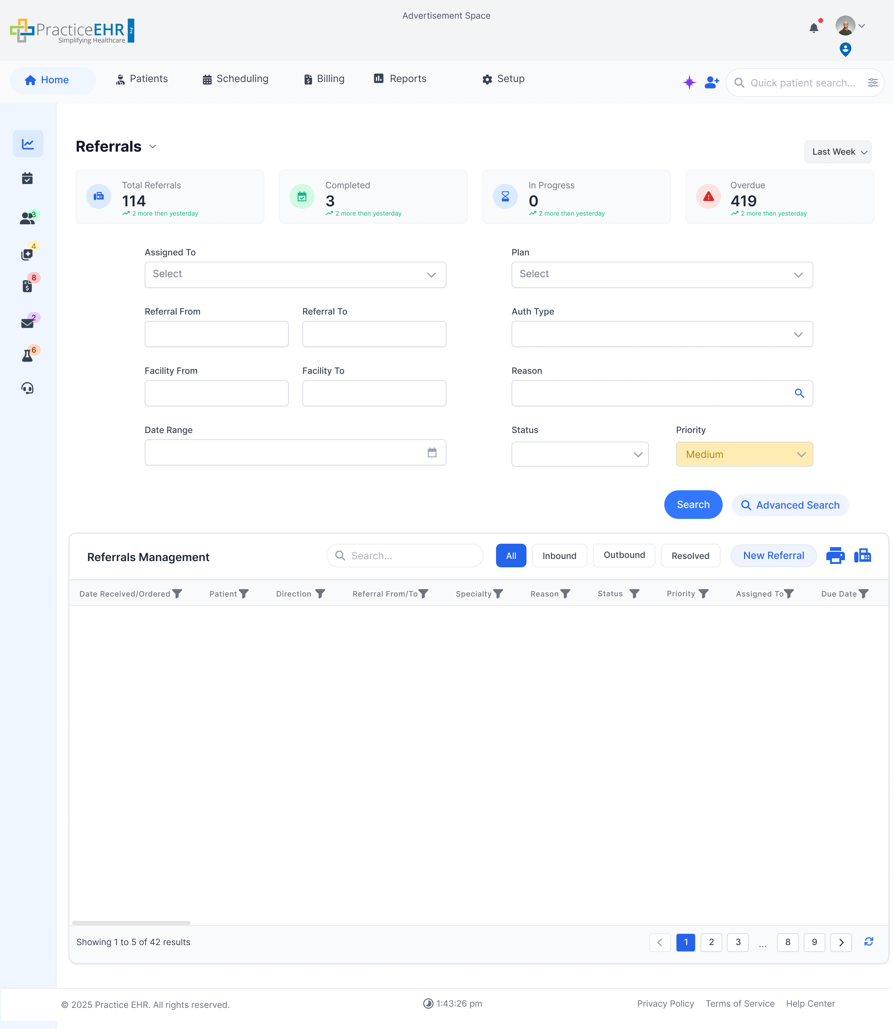 Advanced Search panel